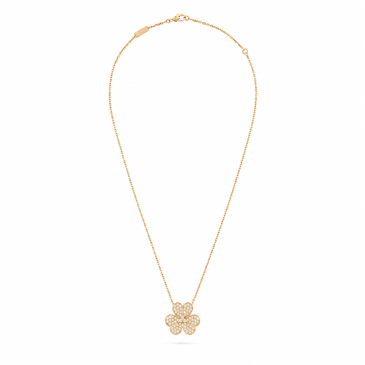 Van Cleef & Arpels Frivole collection pavé-diamond clover necklace
