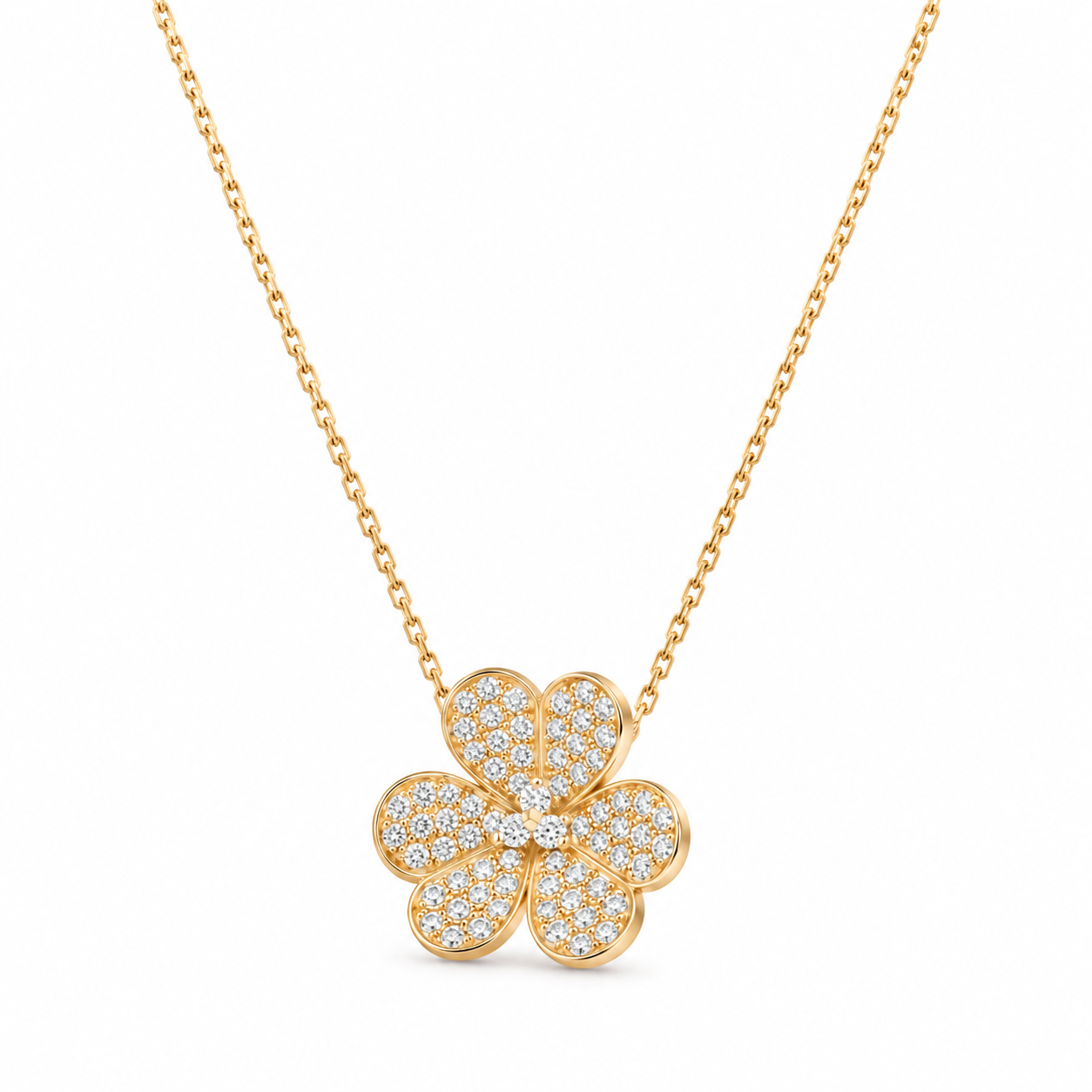 Van Cleef & Arpels Frivole collection pavé-diamond clover necklace