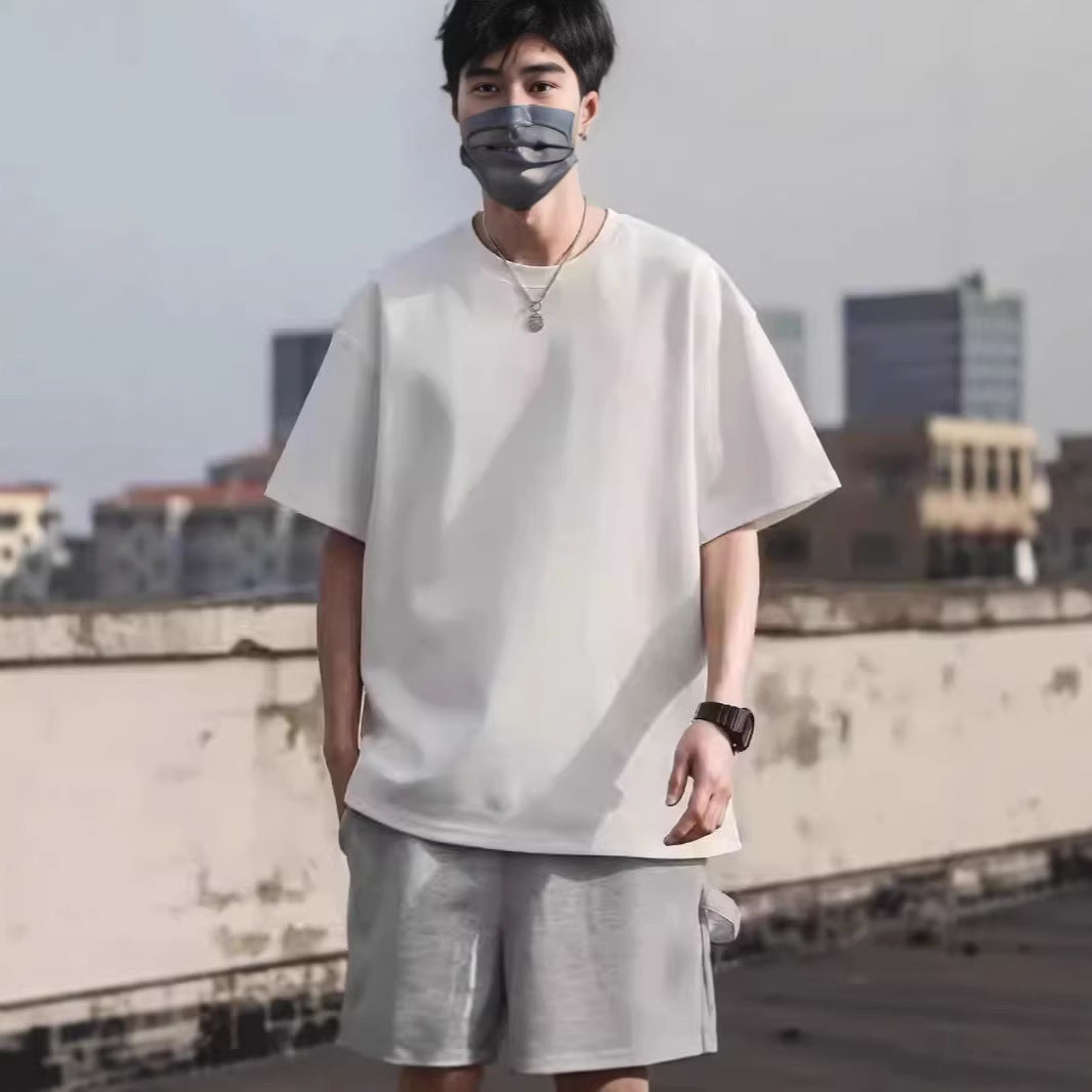 American 600G Heavyweight Right Shoulder Short-Sleeved T-Shirt Men'S Summer Small Neckline Men'S And Women'S Japanese Pure Cotton Short-Sleeved Can Be Diy Made