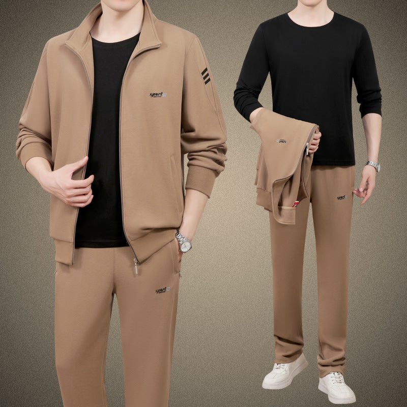 Middle-Aged And Elderly Men'S Sports Suits, Spring And Autumn Dad'S Casual Jackets, Thickened And Velvet Loose Sports Clothes