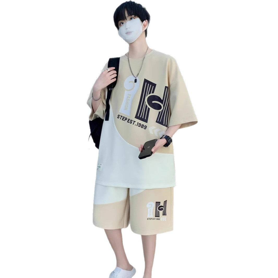 Cross-Border Summer New Men'S Short-Sleeved Shorts Suit, Fashionable And Versatile Men'S Suit, Youth Sports Suit, Trendy
