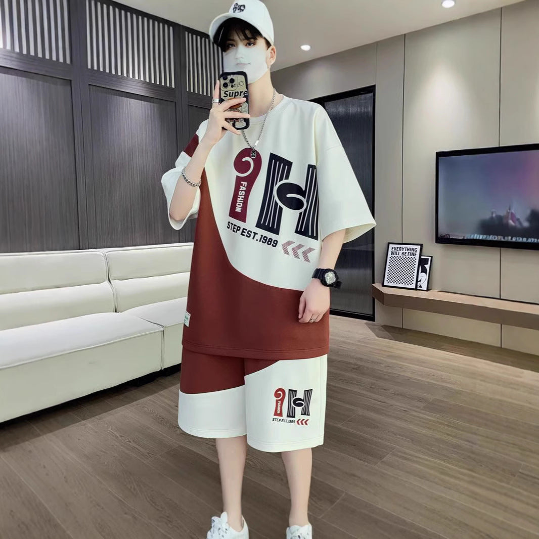 Cross-Border Summer New Men'S Short-Sleeved Shorts Suit, Fashionable And Versatile Men'S Suit, Youth Sports Suit, Trendy