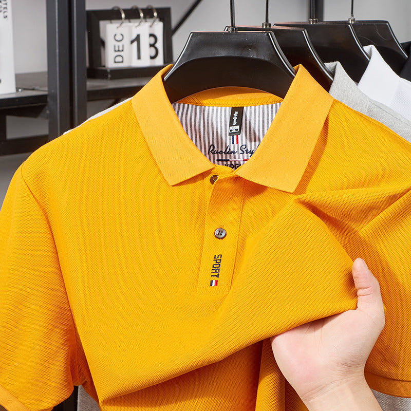 Pure Cotton Short-Sleeved Polo Shirt Men'S Lapel T-Shirt Embroidered Solid Color Business New T-Shirt Bottoming Shirt Men'S Top