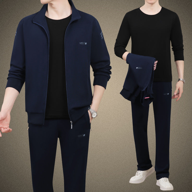 Middle-Aged And Elderly Men'S Sports Suits, Spring And Autumn Dad'S Casual Jackets, Thickened And Velvet Loose Sports Clothes