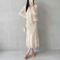 Internet Celebrity Live Broadcast Hot Sale Miyake Style Textured Cardigan Ruffled Cake Skirt Elegant Lady Style Two-Piece Set