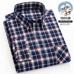 100% Cotton Brushed Long-Sleeved Middle-Aged Shirt Men'S Autumn 2024 New Dad Wear Spring And Autumn Plaid Cotton Shirt