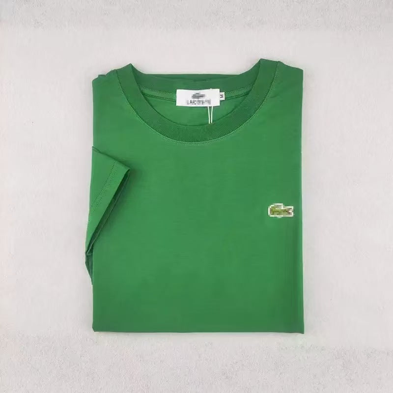 2026 Cross-Border Foreign Trade Summer Men'S Short-Sleeved Pure Cotton Embroidered Fish Logo T-Shirt Round Neck Loose Style Casual And Versatile