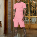 Foreign Trade Summer New Cross-Border Men'S European And American Loose And Trendy Youth Solid Color Short-Sleeved Shorts Suit Casual Two-Piece Set