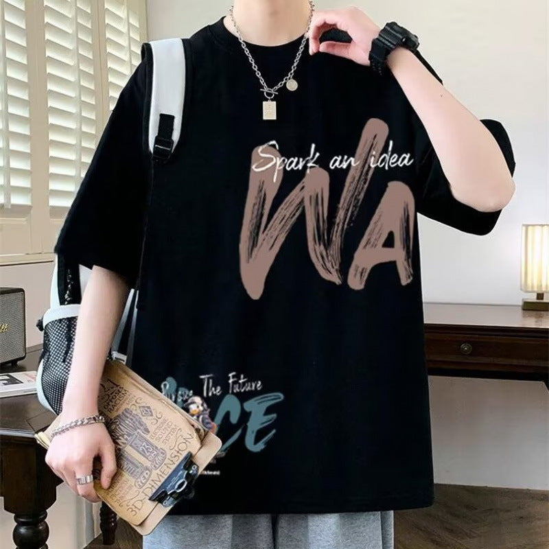 2025 Summer Pure Cotton Short-Sleeved T-Shirt For Boys American Ins Half-Sleeved Loose T-Shirt Large Size Bottoming Shirt Trendy Brand