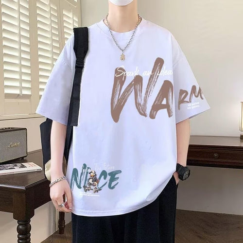 2025 Summer Pure Cotton Short-Sleeved T-Shirt For Boys American Ins Half-Sleeved Loose T-Shirt Large Size Bottoming Shirt Trendy Brand