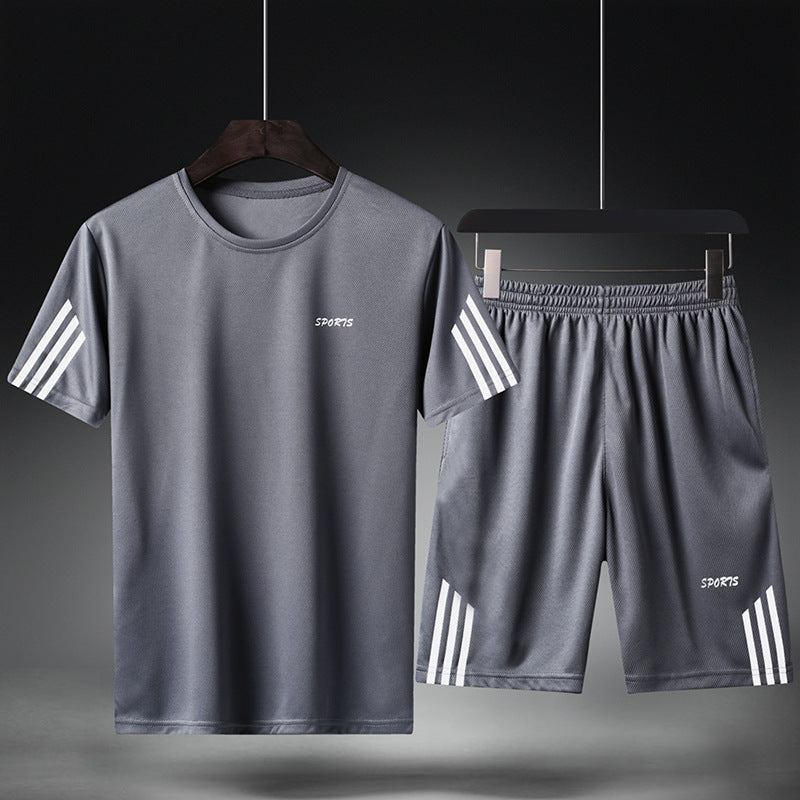 Summer Men'S Casual Suit Student Large Size Trendy Korean Version Loose Running Fitness Breathable Quick-Drying Sports Suit