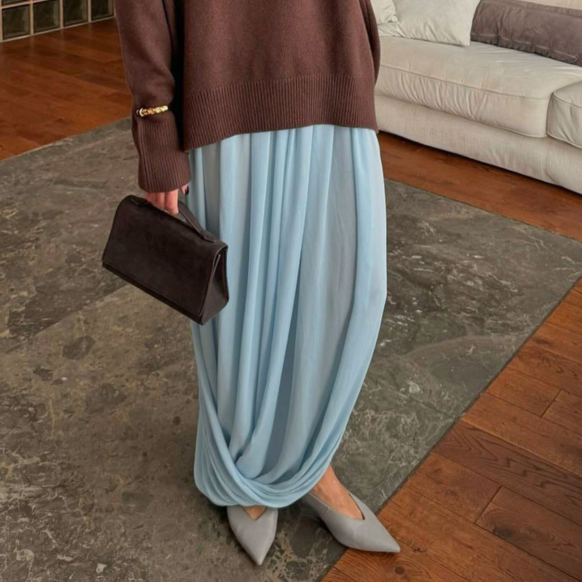 2026 New Style Elegant Chiffon Long Skirt, Design, Temperament, Fashionable Drape Long Skirt, Cross-Border Commuting Skirt