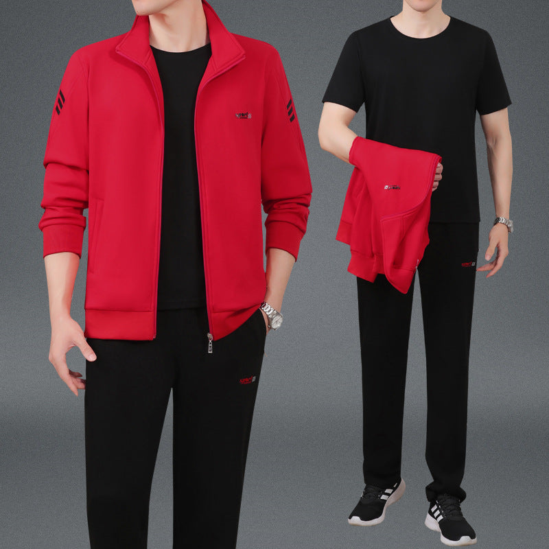 Middle-Aged And Elderly Men'S Sports Suits, Spring And Autumn Dad'S Casual Jackets, Thickened And Velvet Loose Sports Clothes