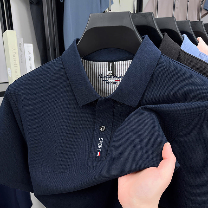 Pure Cotton Short-Sleeved Polo Shirt Men'S Lapel T-Shirt Embroidered Solid Color Business New T-Shirt Bottoming Shirt Men'S Top