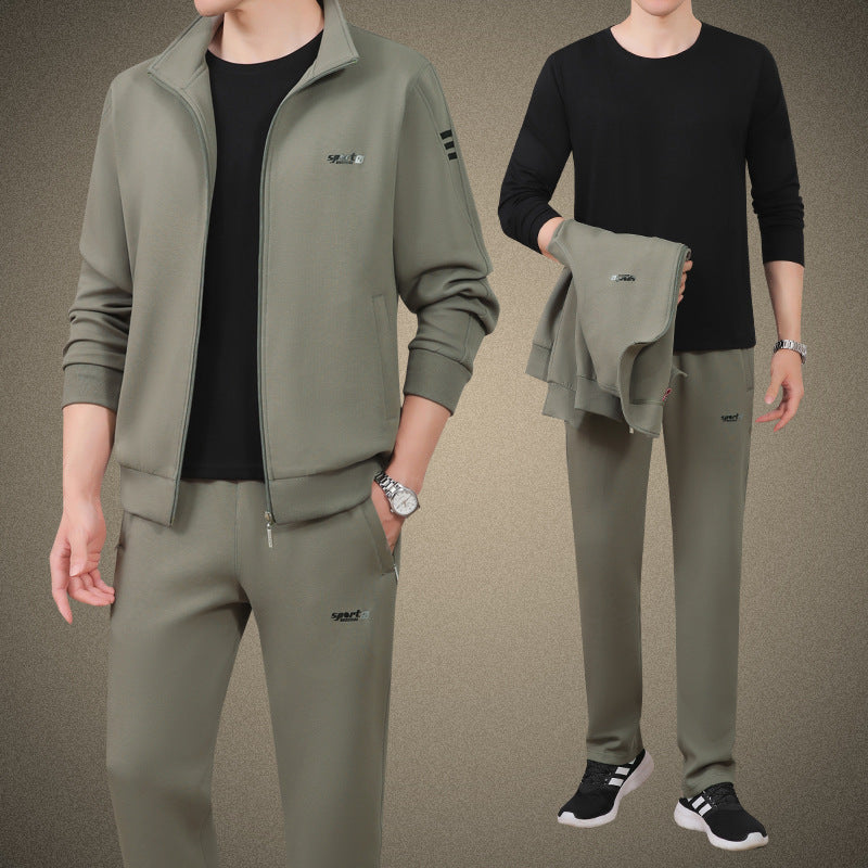 Middle-Aged And Elderly Men'S Sports Suits, Spring And Autumn Dad'S Casual Jackets, Thickened And Velvet Loose Sports Clothes