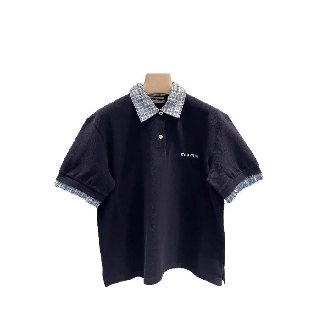 High Version Spot Fake Two-Piece Spliced Polo Collar Short-Sleeved T-Shirt For Women Age-Reducing College Style Tops Couples Short-Sleeved Trendy