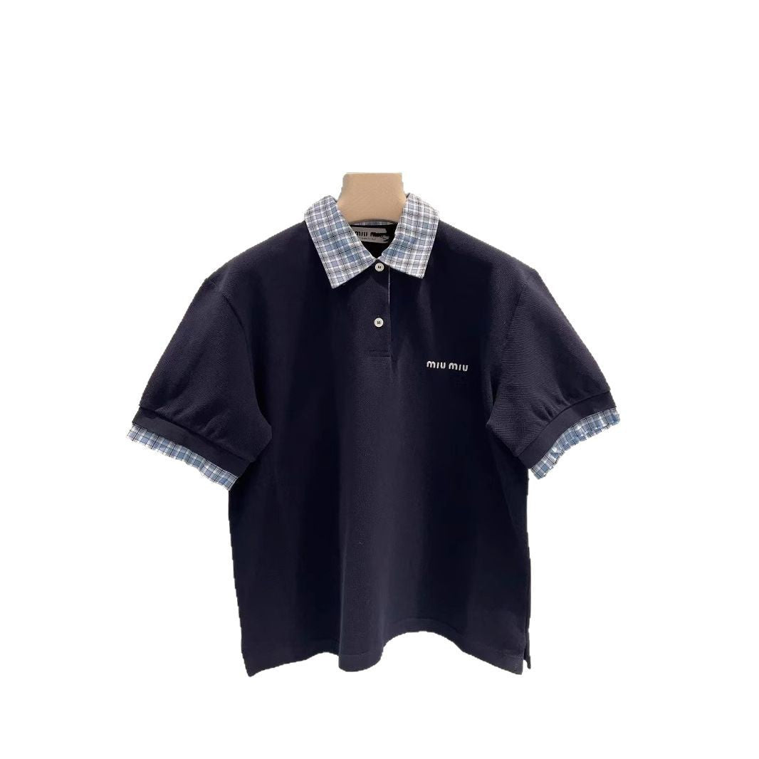 High Version Spot Fake Two-Piece Spliced Polo Collar Short-Sleeved T-Shirt For Women Age-Reducing College Style Tops Couples Short-Sleeved Trendy