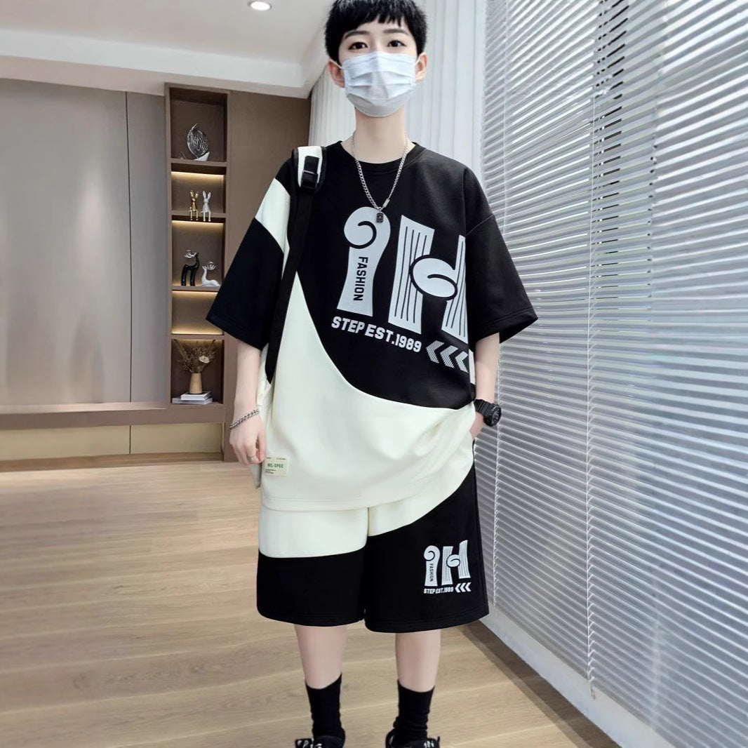 Cross-Border Summer New Men'S Short-Sleeved Shorts Suit, Fashionable And Versatile Men'S Suit, Youth Sports Suit, Trendy