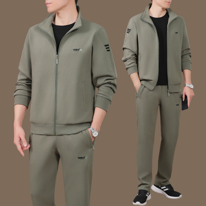 Middle-Aged And Elderly Men'S Sports Suits, Spring And Autumn Dad'S Casual Jackets, Thickened And Velvet Loose Sports Clothes