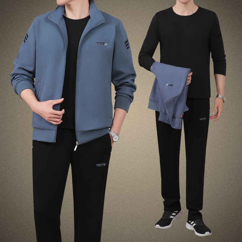 Middle-Aged And Elderly Men'S Sports Suits, Spring And Autumn Dad'S Casual Jackets, Thickened And Velvet Loose Sports Clothes