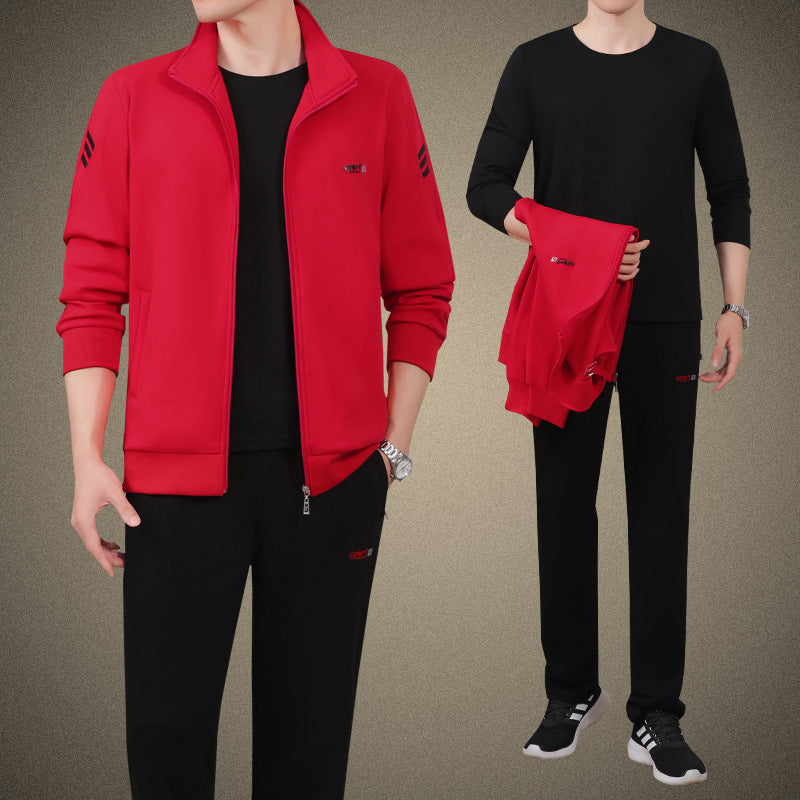 Middle-Aged And Elderly Men'S Sports Suits, Spring And Autumn Dad'S Casual Jackets, Thickened And Velvet Loose Sports Clothes