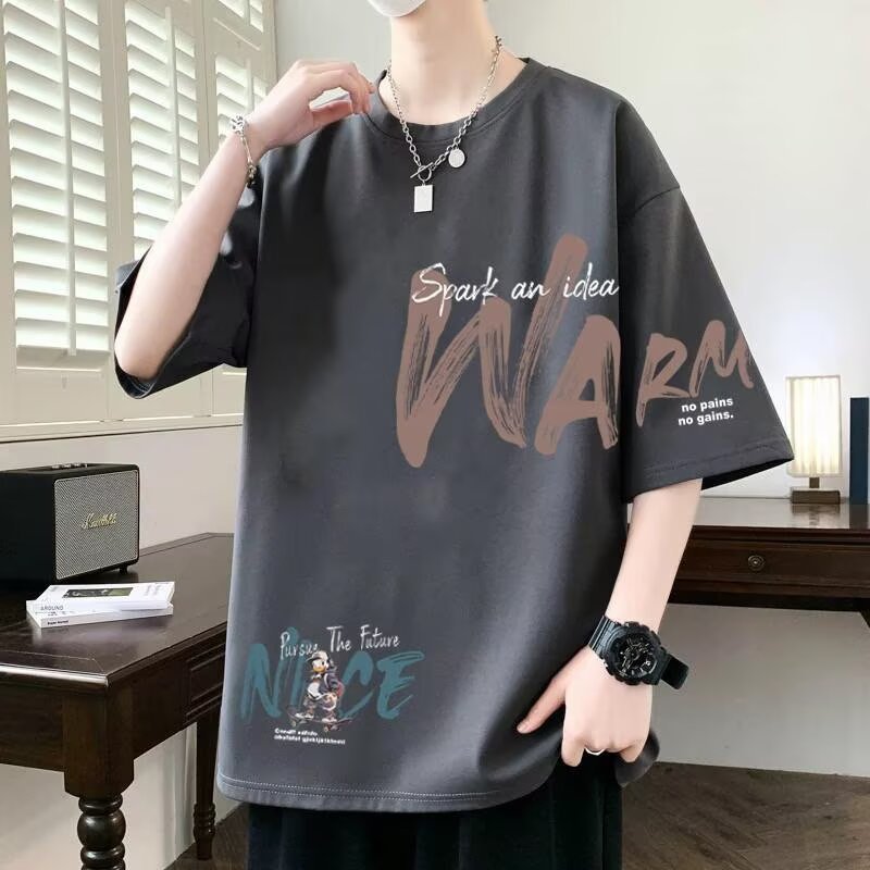 2025 Summer Pure Cotton Short-Sleeved T-Shirt For Boys American Ins Half-Sleeved Loose T-Shirt Large Size Bottoming Shirt Trendy Brand