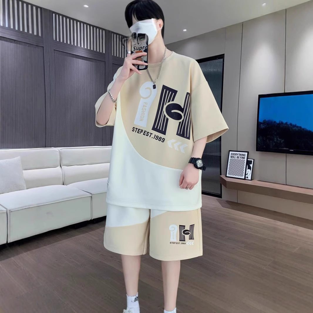 Cross-Border Summer New Men'S Short-Sleeved Shorts Suit, Fashionable And Versatile Men'S Suit, Youth Sports Suit, Trendy