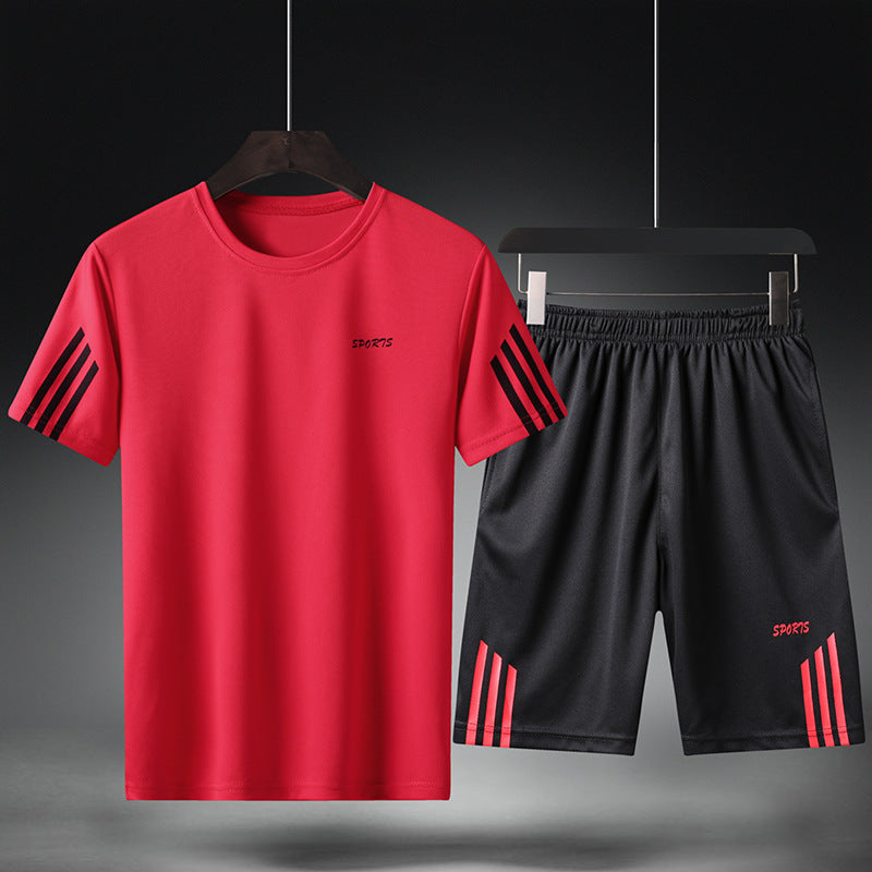 Summer Men'S Casual Suit Student Large Size Trendy Korean Version Loose Running Fitness Breathable Quick-Drying Sports Suit