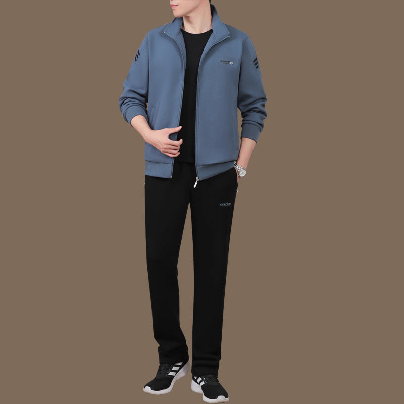 Middle-Aged And Elderly Men'S Sports Suits, Spring And Autumn Dad'S Casual Jackets, Thickened And Velvet Loose Sports Clothes