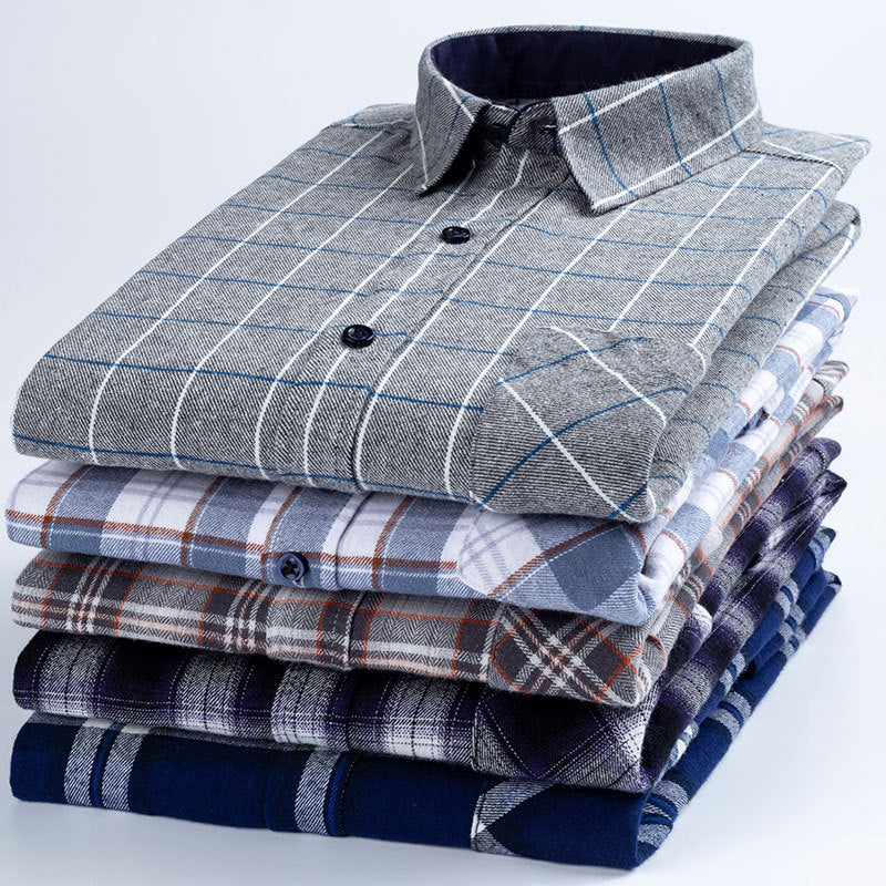 100% Cotton Brushed Long-Sleeved Middle-Aged Shirt Men'S Autumn 2024 New Dad Wear Spring And Autumn Plaid Cotton Shirt