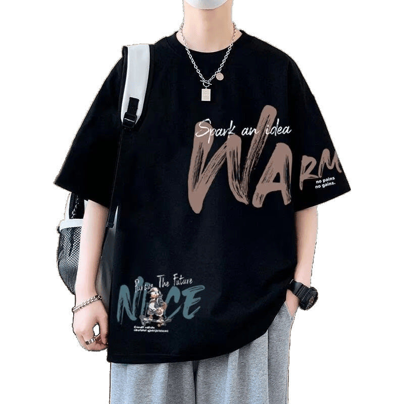 2025 Summer Pure Cotton Short-Sleeved T-Shirt For Boys American Ins Half-Sleeved Loose T-Shirt Large Size Bottoming Shirt Trendy Brand