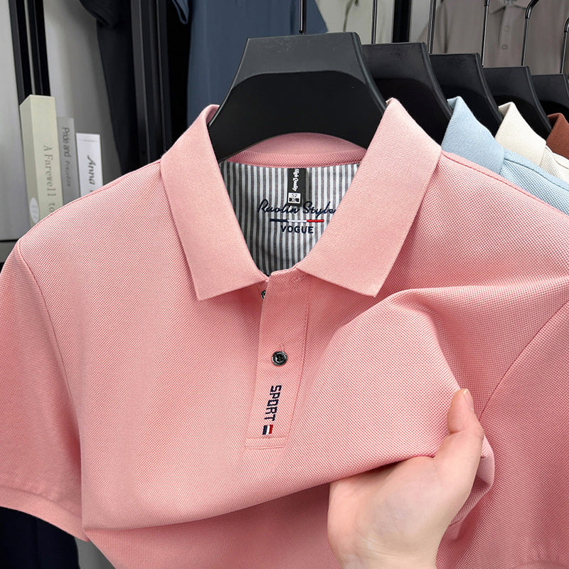 Pure Cotton Short-Sleeved Polo Shirt Men'S Lapel T-Shirt Embroidered Solid Color Business New T-Shirt Bottoming Shirt Men'S Top