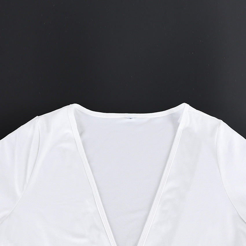 2025 New Autumn European And American Style V-Neck Long-Sleeved T-Shirt Design, Fashionable And Personalized Wrap, Slim-Fitting Pilates Top