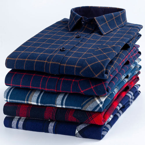 100% Cotton Brushed Long-Sleeved Middle-Aged Shirt Men'S Autumn 2024 New Dad Wear Spring And Autumn Plaid Cotton Shirt