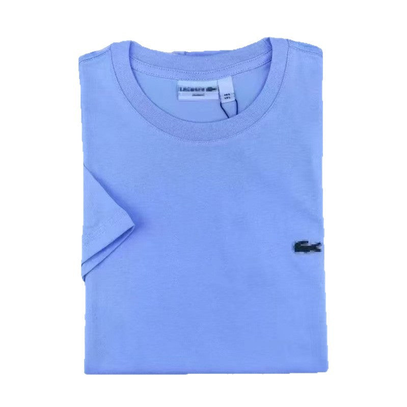 2026 Cross-Border Foreign Trade Summer Men'S Short-Sleeved Pure Cotton Embroidered Fish Logo T-Shirt Round Neck Loose Style Casual And Versatile