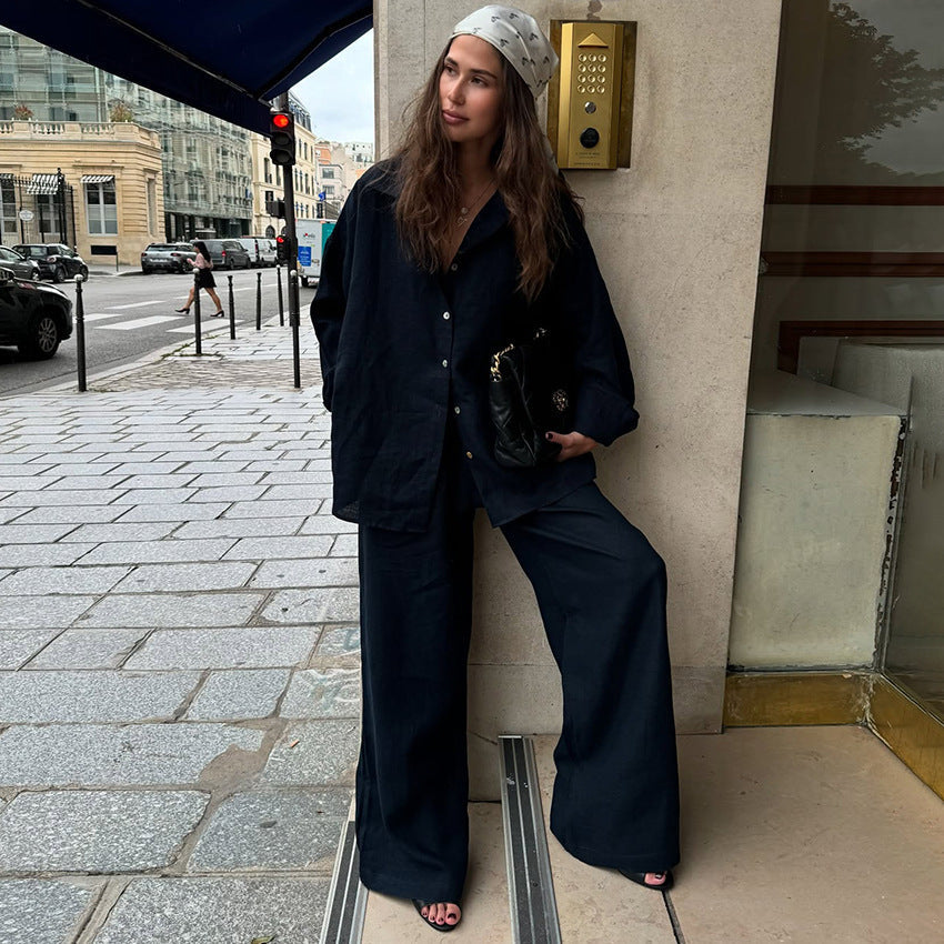 Spring And Summer New Temperament Commuter Fashion Casual Suit Cross-Border European And American Long-Sleeved Cardigan Top Women'S Straight Pants