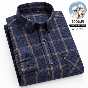 100% Cotton Brushed Long-Sleeved Middle-Aged Shirt Men'S Autumn 2024 New Dad Wear Spring And Autumn Plaid Cotton Shirt