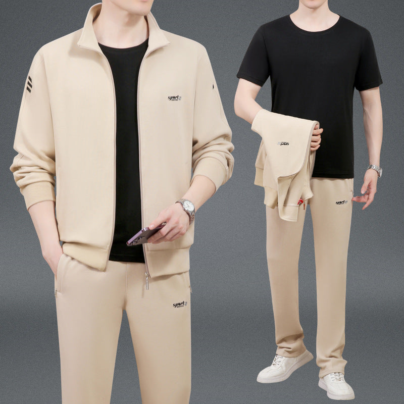 Middle-Aged And Elderly Men'S Sports Suits, Spring And Autumn Dad'S Casual Jackets, Thickened And Velvet Loose Sports Clothes