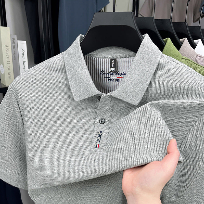 Pure Cotton Short-Sleeved Polo Shirt Men'S Lapel T-Shirt Embroidered Solid Color Business New T-Shirt Bottoming Shirt Men'S Top