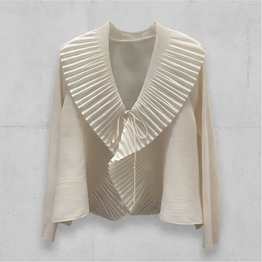 Internet Celebrity Live Broadcast Hot Sale Miyake Style Textured Cardigan Ruffled Cake Skirt Elegant Lady Style Two-Piece Set