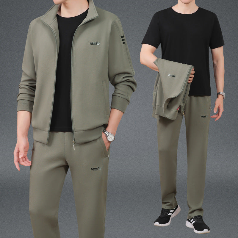 Middle-Aged And Elderly Men'S Sports Suits, Spring And Autumn Dad'S Casual Jackets, Thickened And Velvet Loose Sports Clothes