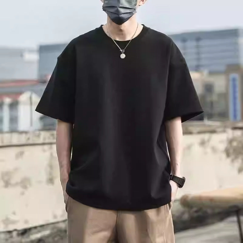 American 600G Heavyweight Right Shoulder Short-Sleeved T-Shirt Men'S Summer Small Neckline Men'S And Women'S Japanese Pure Cotton Short-Sleeved Can Be Diy Made