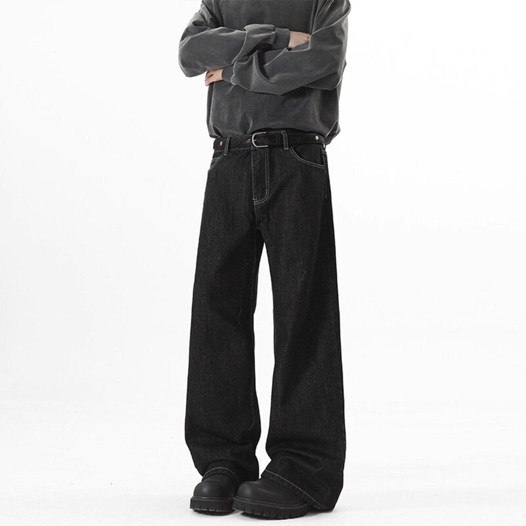 Denim Original Color Wide Leg Jeans Men'S Autumn American High Street Loose Trousers Cleanfit Washed Floor Mopping Pants
