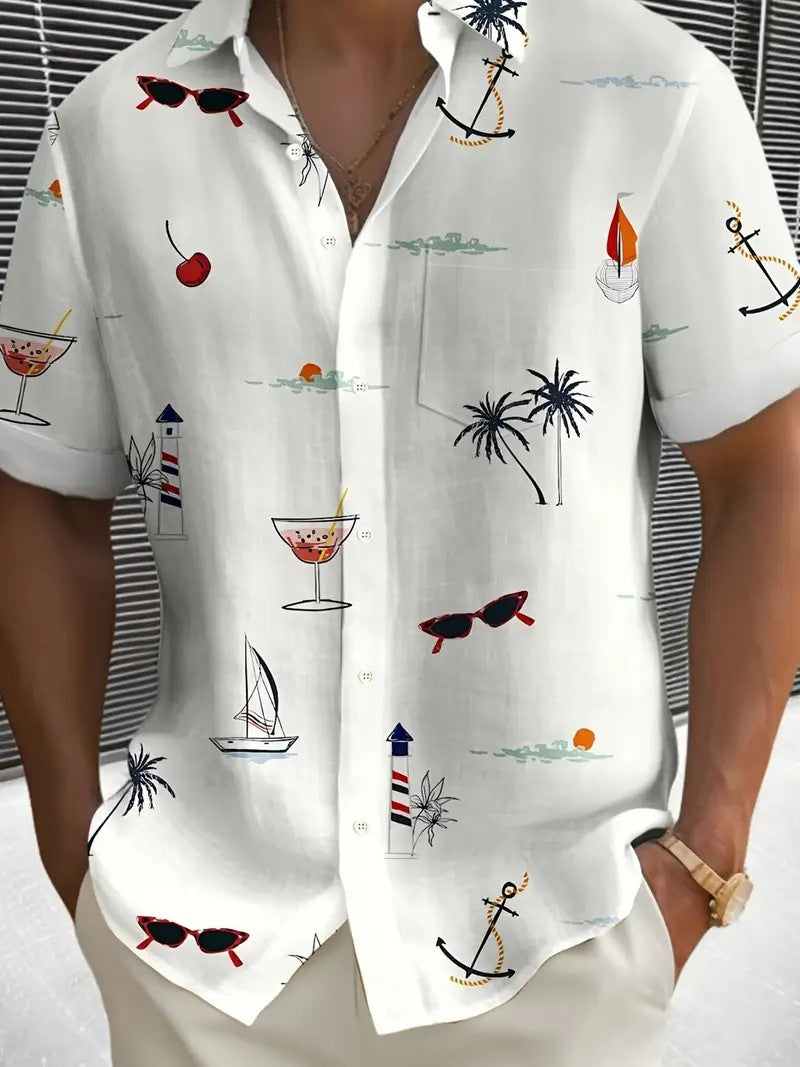 Cross-Border Trendy Cool Spring And Summer New Fashion Men'S Clothing Men'S Short-Sleeved Shirts Tops Cardigans Cross-Border Source Work