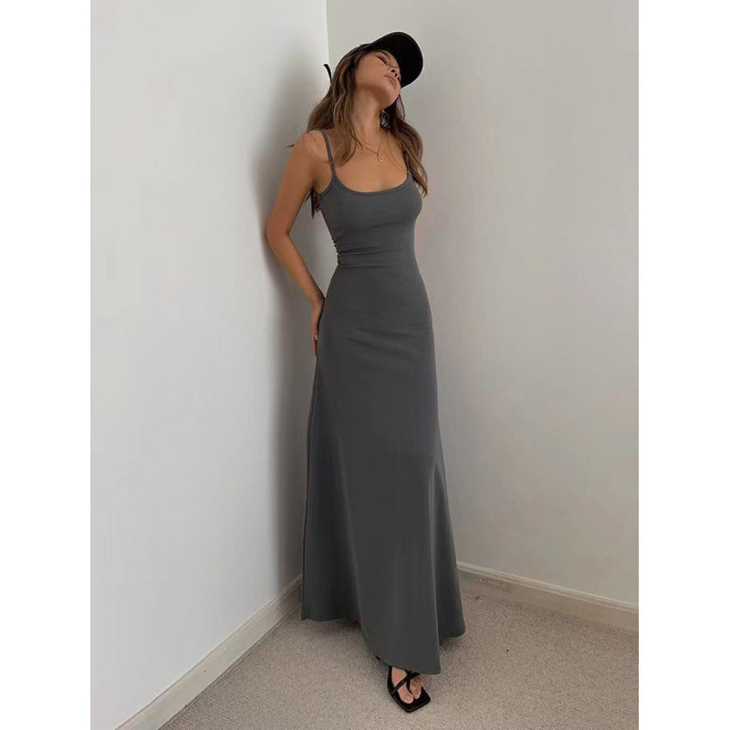 Slim-Fitting Long Skirt, European And American Sweet And Spicy Style, Body-Shaping Bottoming, Suspender-Like Waist, Slim Backless Dress For Women In Summer