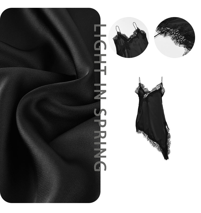 2026 Spring And Summer New Simulated Silk Lace Slit Inner Dress Design And Temperament Satin Satin Suspender Skirt