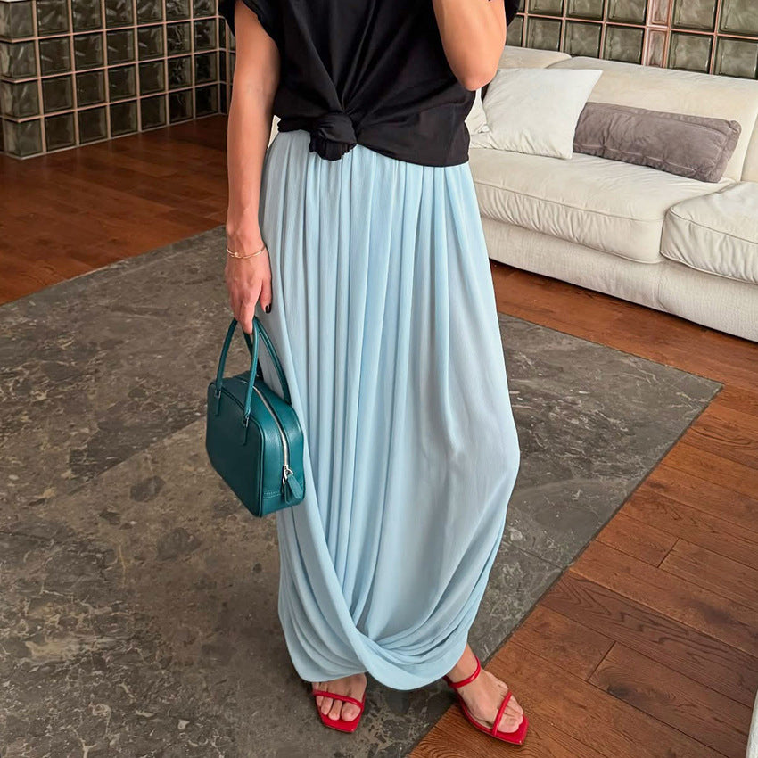 2026 New Style Elegant Chiffon Long Skirt, Design, Temperament, Fashionable Drape Long Skirt, Cross-Border Commuting Skirt