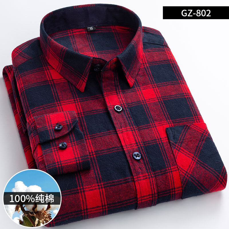 100% Cotton Brushed Long-Sleeved Middle-Aged Shirt Men'S Autumn 2024 New Dad Wear Spring And Autumn Plaid Cotton Shirt