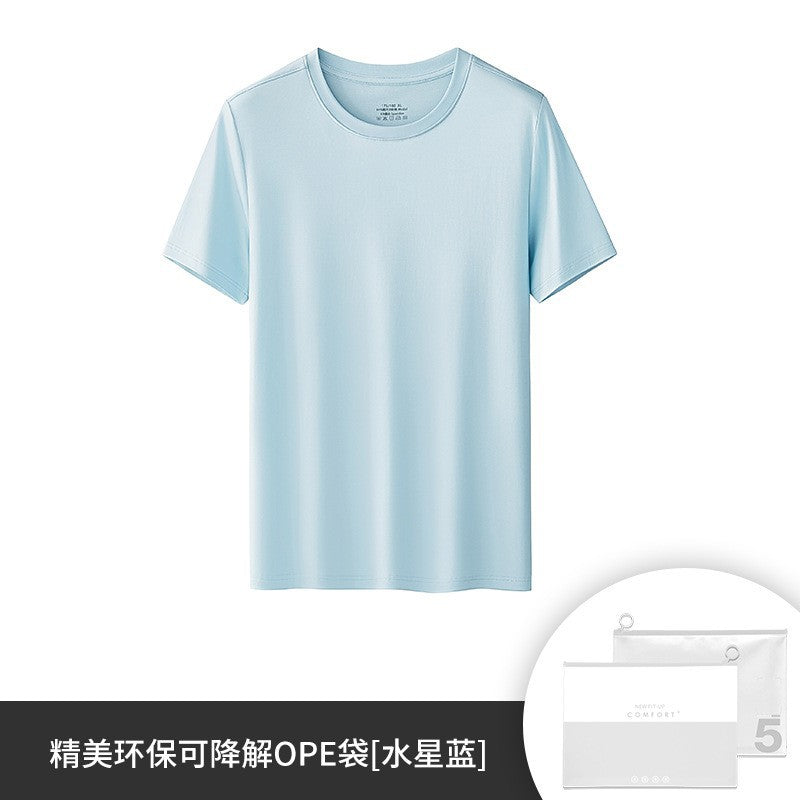 60 Count Double-Sided Modal Spring And Summer Men'S Short-Sleeved T-Shirts Solid Color Tops Round Neck Can Be Worn Outside The Base Shirt In Stock