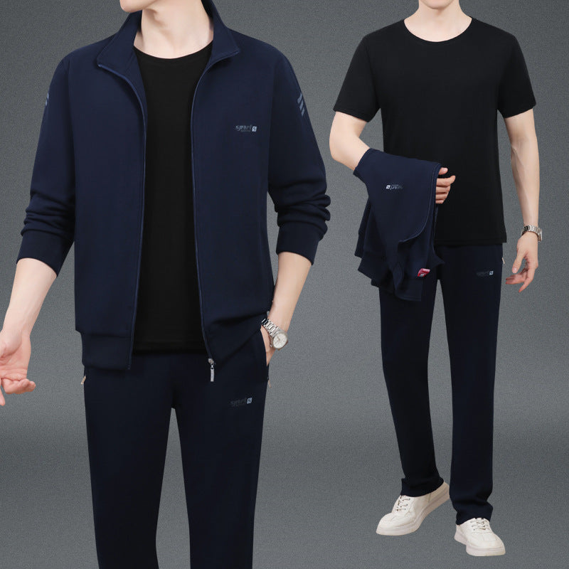 Middle-Aged And Elderly Men'S Sports Suits, Spring And Autumn Dad'S Casual Jackets, Thickened And Velvet Loose Sports Clothes